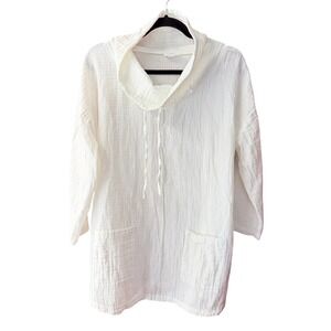 Pure Jill J Jill White Cotton Gauze Cowl Neck Tunic Top Pockets Large RN 97641